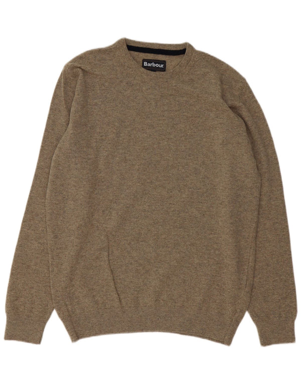 Barbour Uomo Girocollo Maglione Maglione Grande Lana Grigia