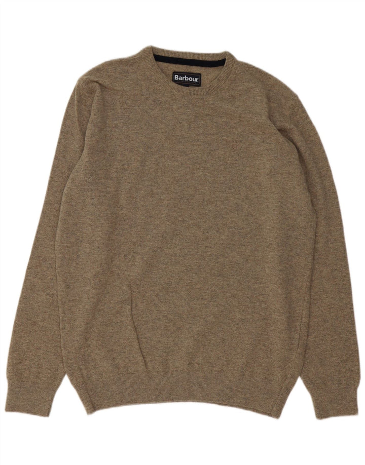 Barbour Uomo Girocollo Maglione Maglione Grande Lana Grigia