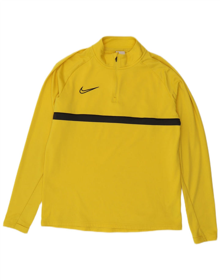 Top della tuta da ginnastica Nike Dri Fit con collo e zip da uomo, color block giallo medio
