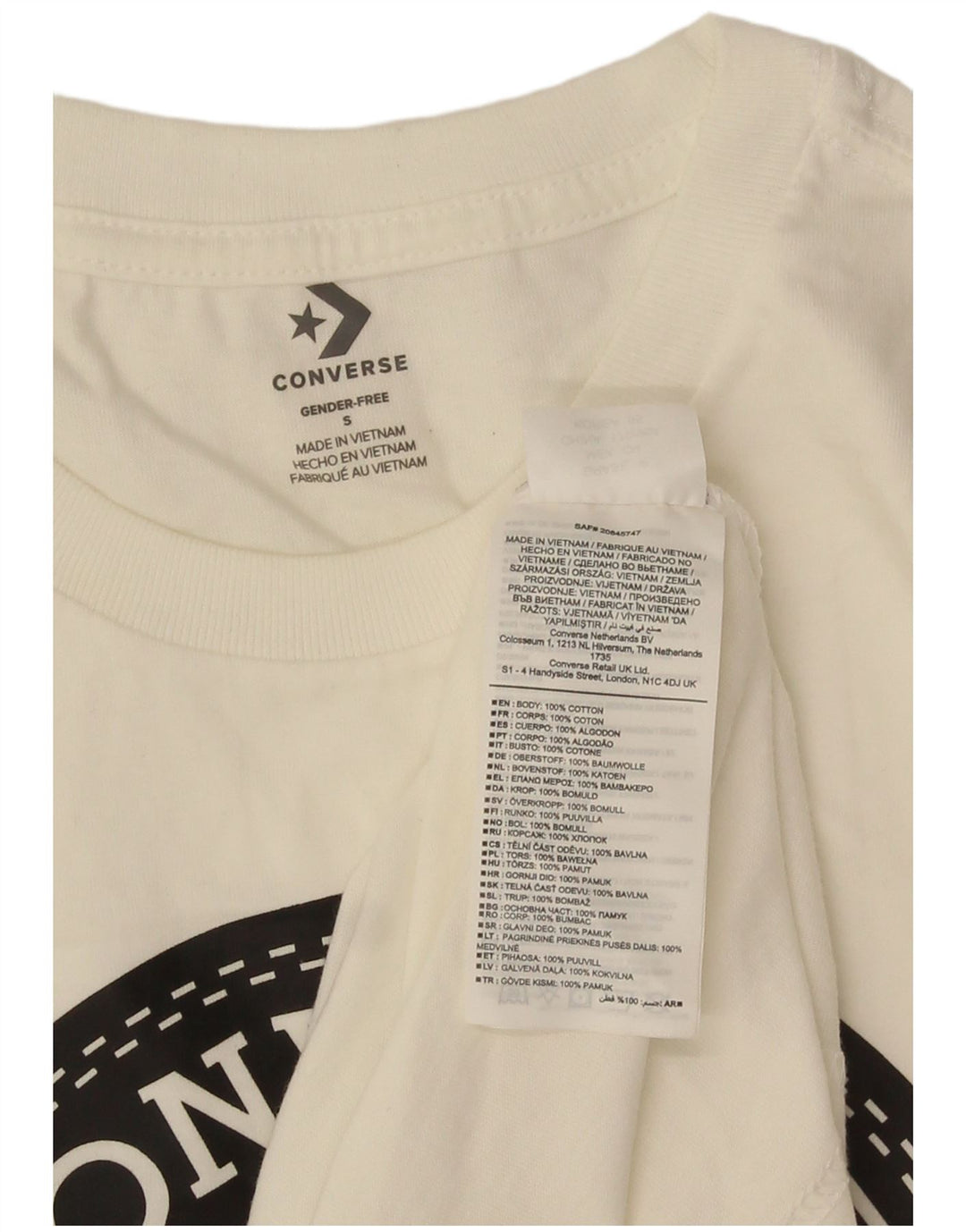 T-shirt grafica da uomo Converse Top Small in cotone bianco sporco