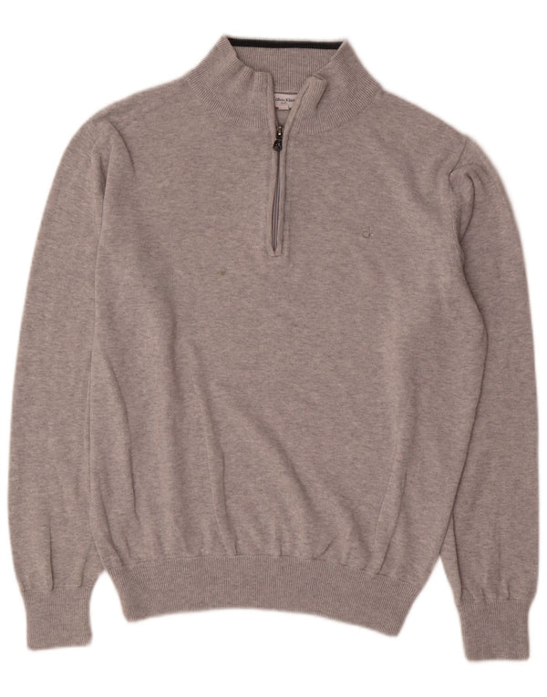 Maglione maglione con zip da uomo Calvin Klein in cotone grigio medio