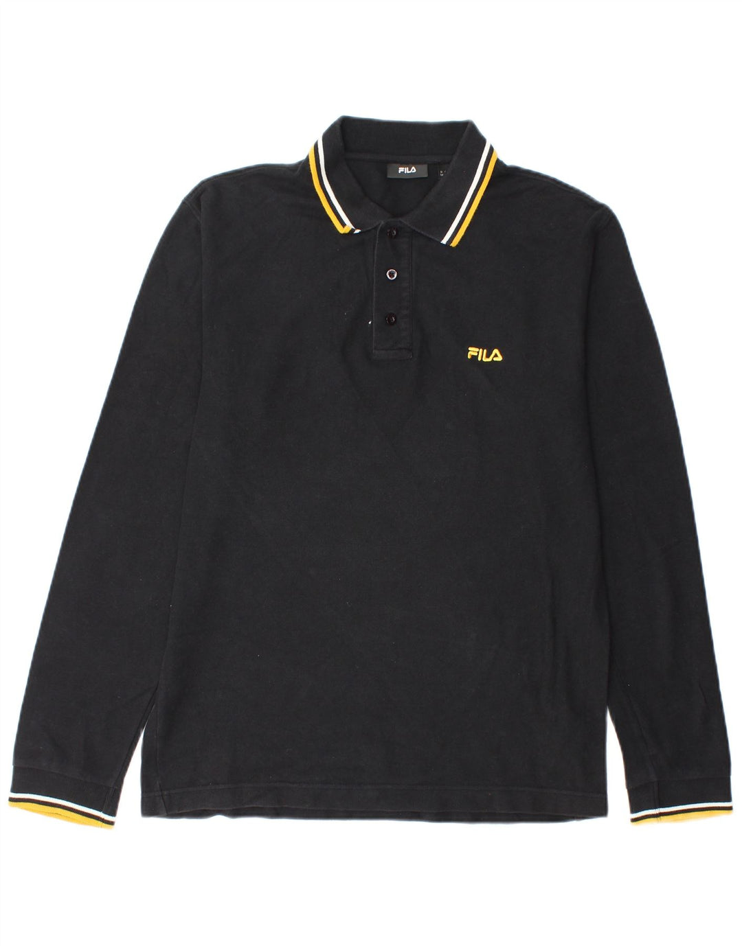 Polo da uomo a maniche lunghe Fila in cotone nero medio