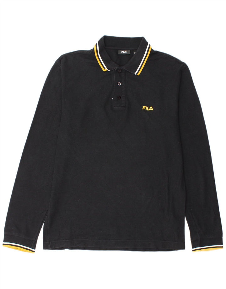 Polo da uomo a maniche lunghe Fila in cotone nero medio