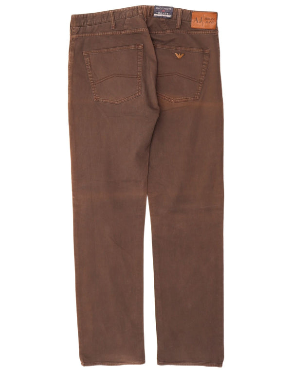Armani Mens Regular Fit Casual Trousers W36 L34 Brown Cotton
