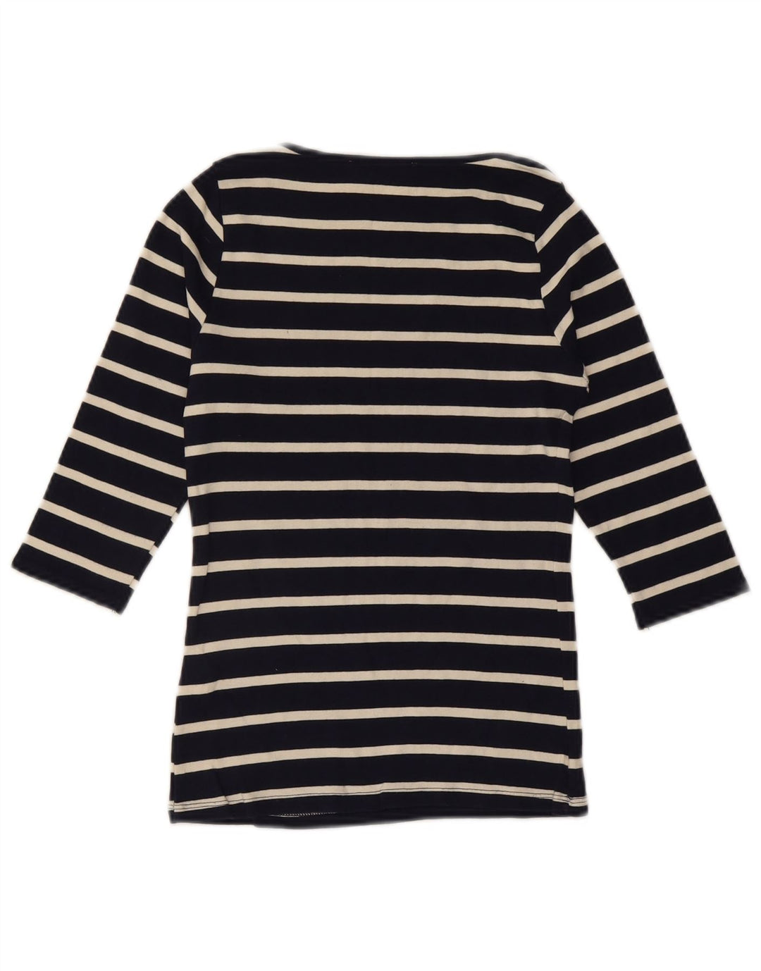 ZARA Top da Donna Manica 3/4 UK 12 Medio Cotone a Righe Blu Navy