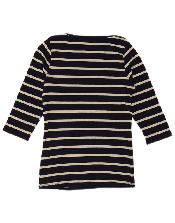 ZARA Top da Donna Manica 3/4 UK 12 Medio Cotone a Righe Blu Navy