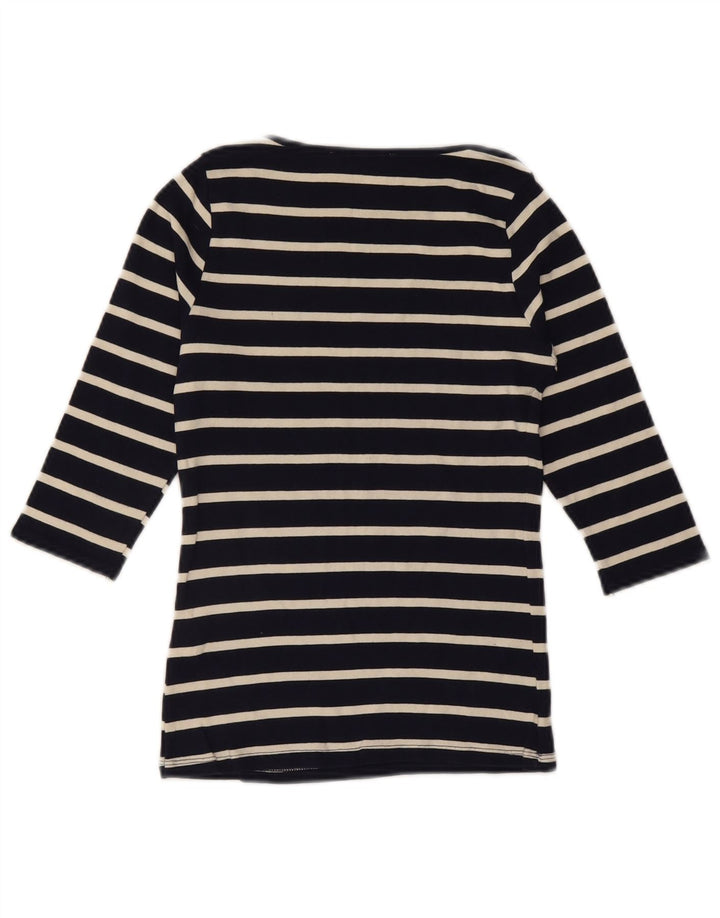 ZARA Top da Donna Manica 3/4 UK 12 Medio Cotone a Righe Blu Navy