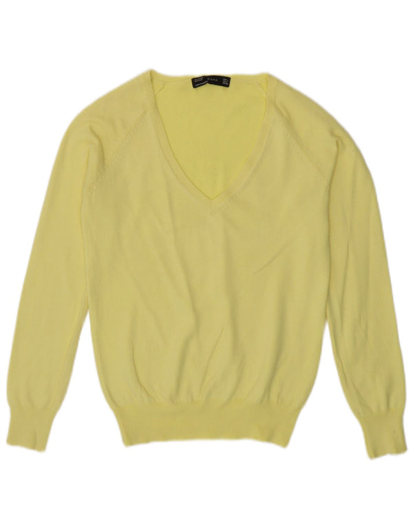 Maglione con scollo a V da donna Zara UK 14 grande giallo
