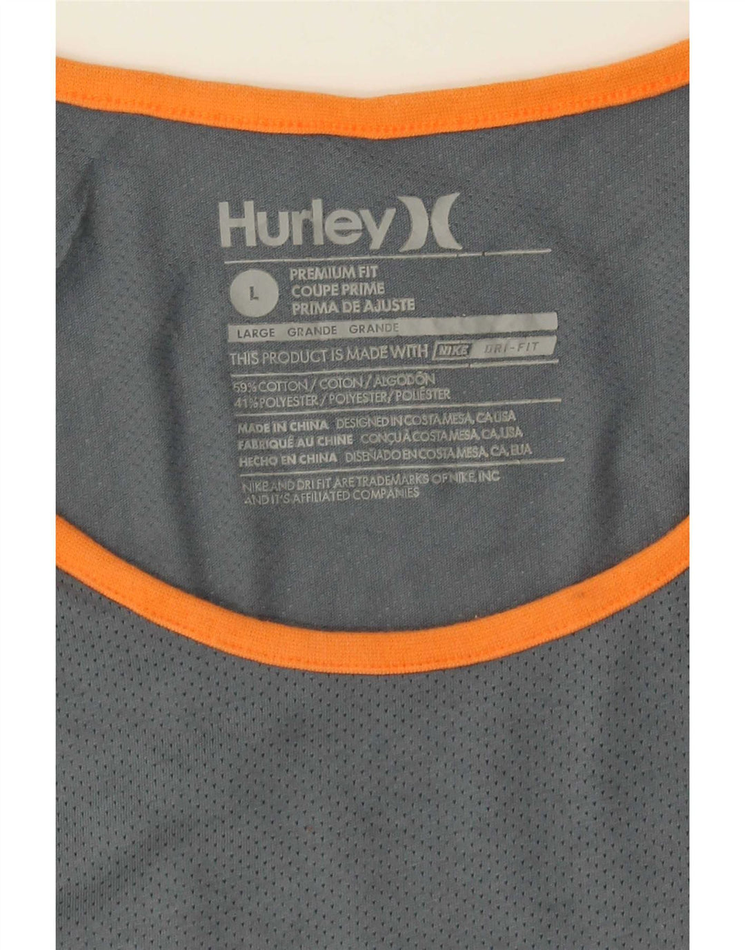 Canotta da uomo Hurley Premium Fit, grande, in cotone a righe grigie
