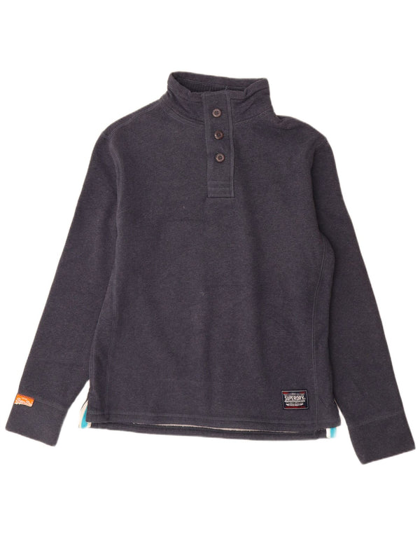 Felpa da uomo con collo con bottoni grafici Superdry, maglione XL, cotone blu navy