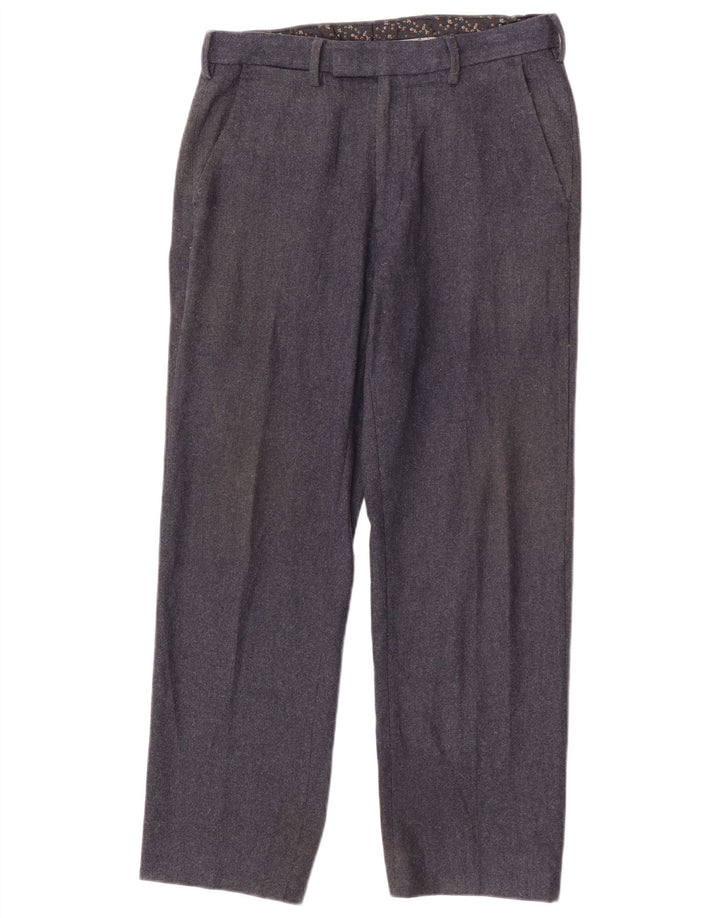 Pantaloni da abito dritti da uomo Marks & Spencer W30 L27 blu navy in lana