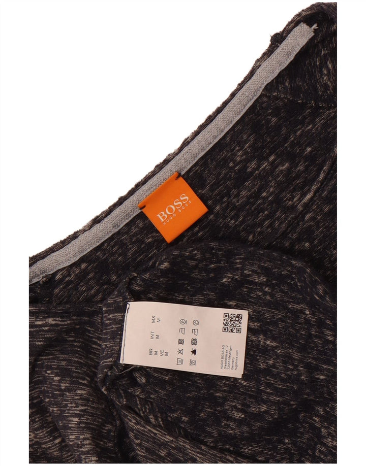 Hugo Boss Top da uomo a maniche lunghe in cotone screziato blu navy medio