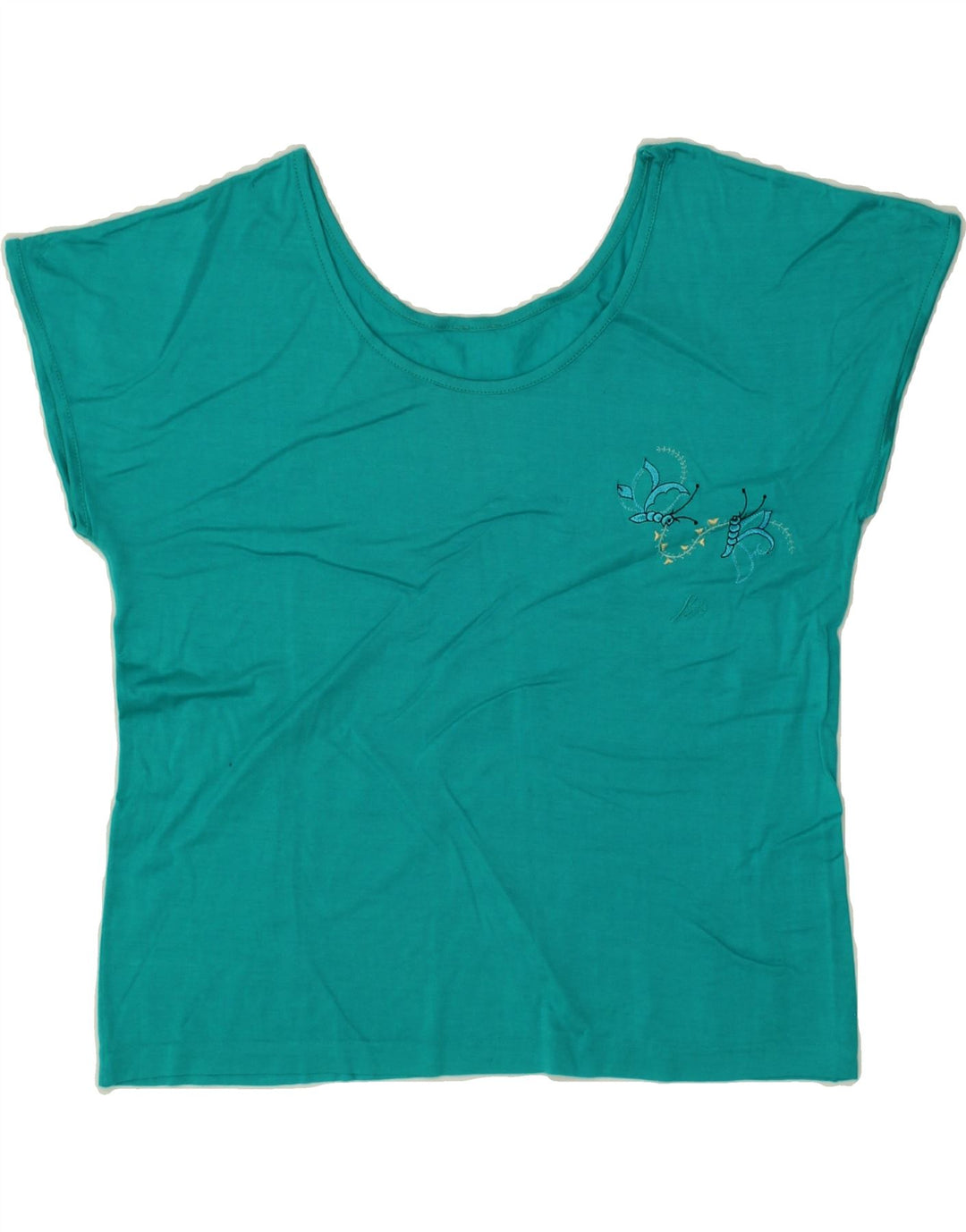 VINTAGE Womens Crop Blouse Top UK 14 Medium Turquoise Vintage Vintage and Second-Hand Vintage from Messina Hembry 
