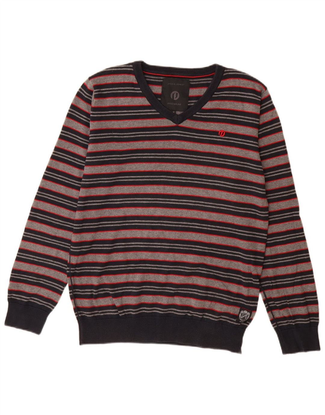 Jack & Jones Maglione da uomo con scollo a V in cotone a righe grigio medio