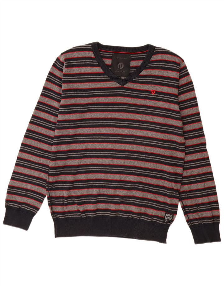 Jack & Jones Maglione da uomo con scollo a V in cotone a righe grigio medio