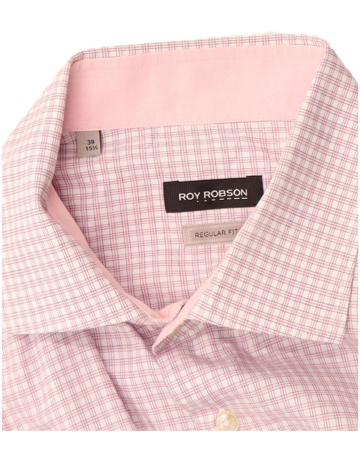 Camicia da uomo dalla vestibilità regolare Roy Robson taglia 39 15 1/2 cotone a quadri rosa medio