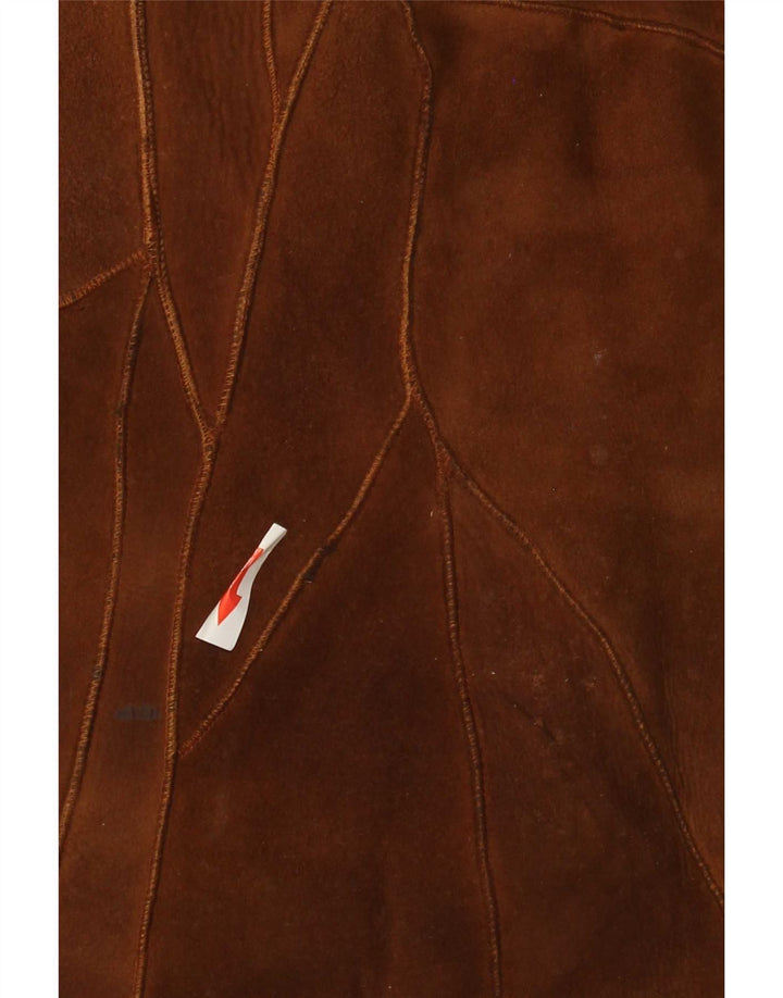 Vintage Mens Shearling Suede Gilet IT 48 4XL Brown Patchwork