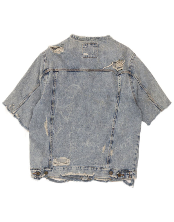 Giacca in denim a maniche corte invecchiata da uomo Zara UK 42 XL cotone blu