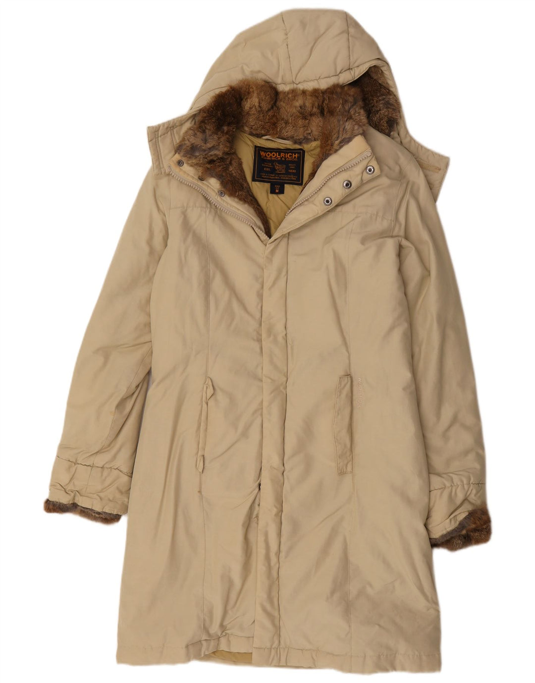 Cappotto imbottito con cappuccio da donna Woolrich UK 12 Cotone beige medio