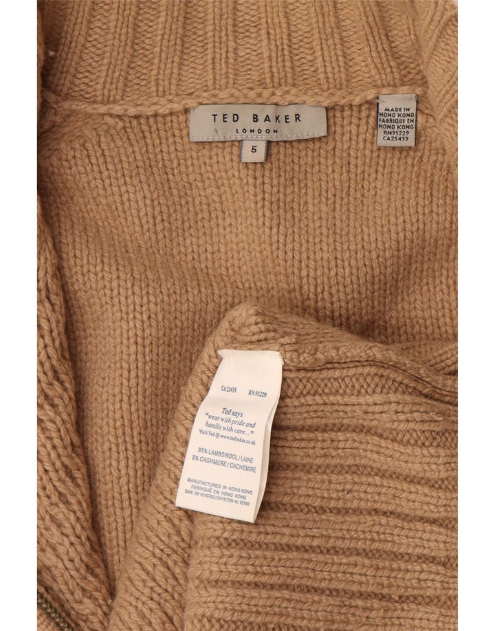 Maglione cardigan da uomo Ted Baker taglia 5 XL Lana d'agnello beige