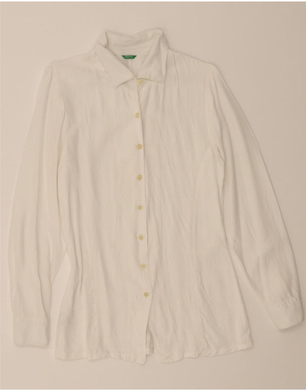BENETTON Camicia Camicetta da Donna UK 12 Viscosa Bianca Media