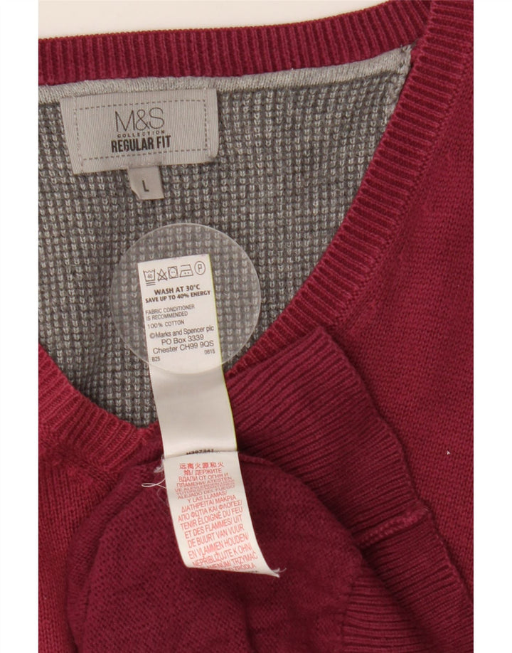 Maglione da uomo Marks & Spencer vestibilità regolare con scollo a V grande bordeaux