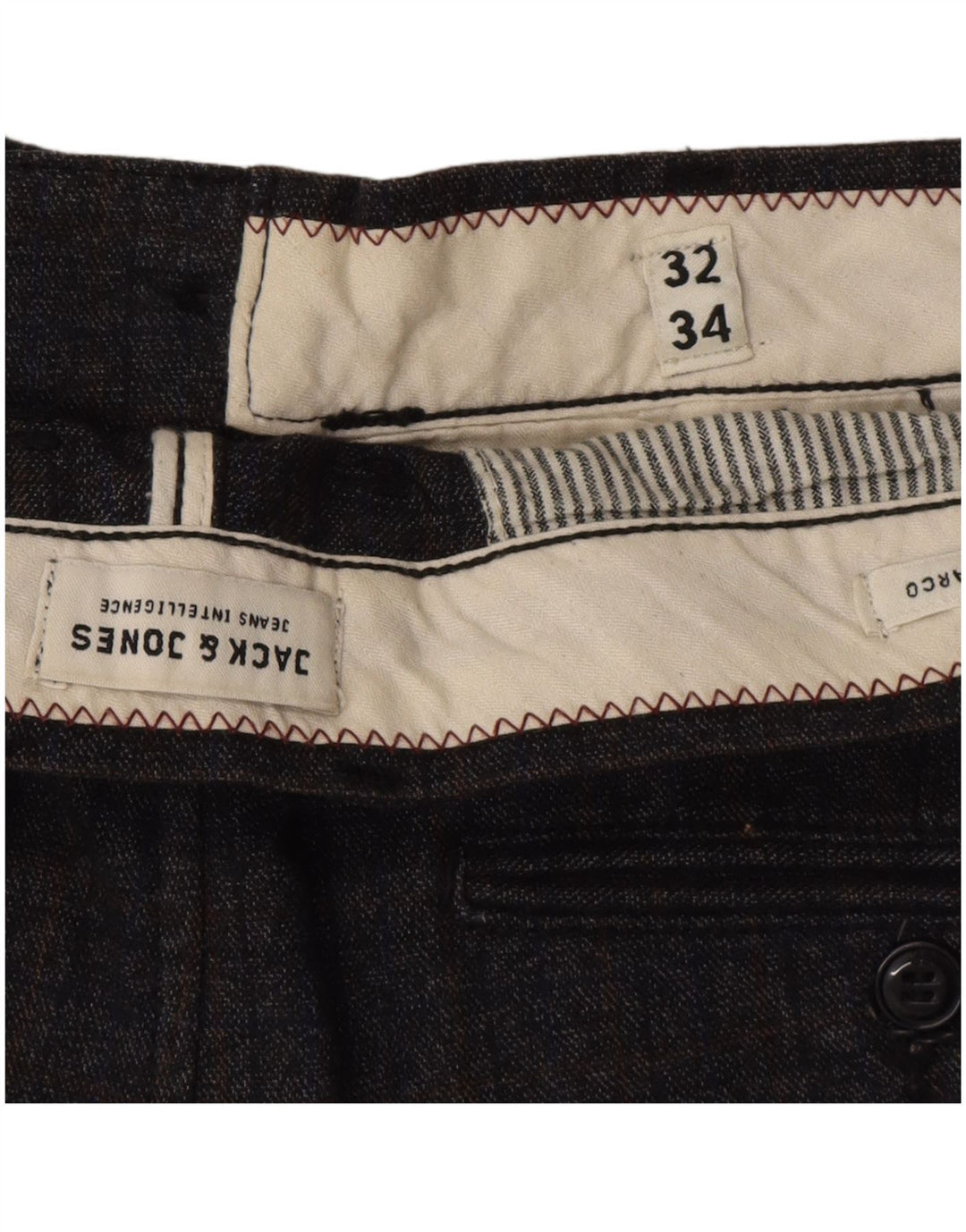Pantaloni casual slim Marco da uomo Jack & Jones W32 L34 poliestere a quadri grigi