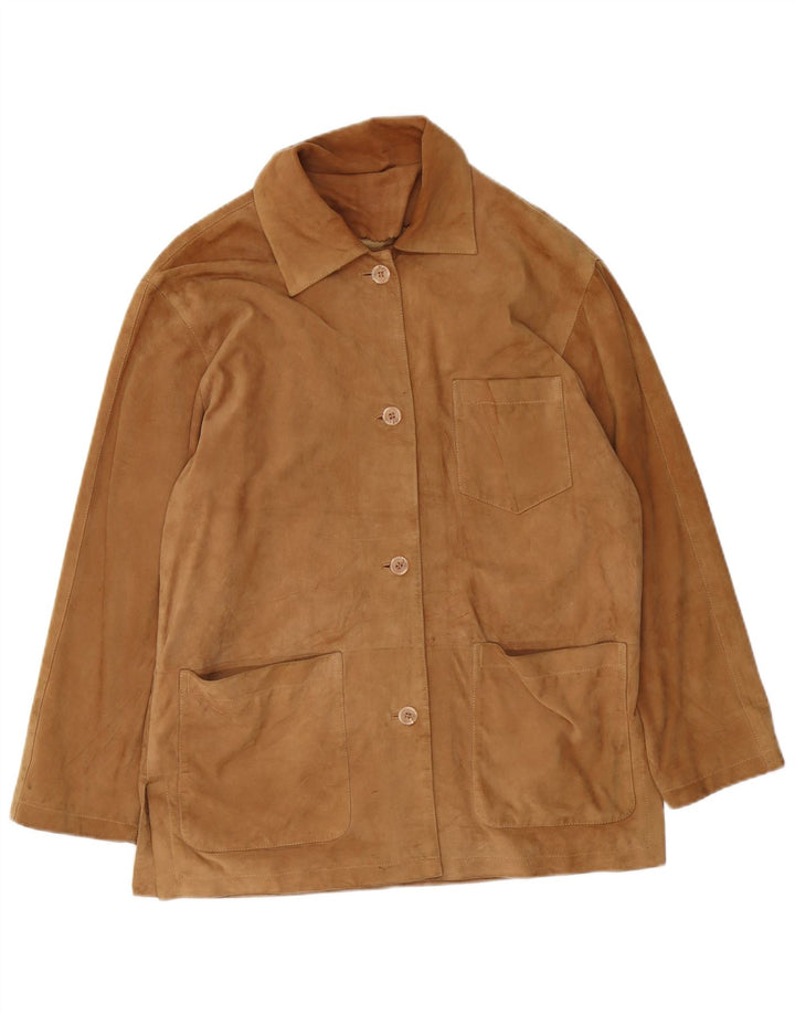 Giacca in pelle scamosciata da donna VINTAGE UK 16 grande in pelle marrone
