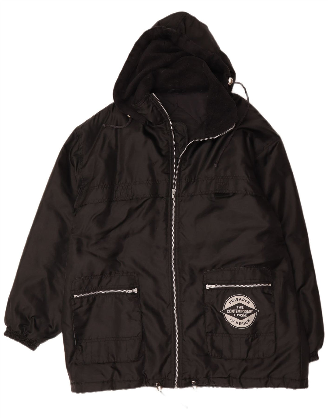 Giacca imbottita con cappuccio vintage da uomo UK 42 XL nera in poliammide