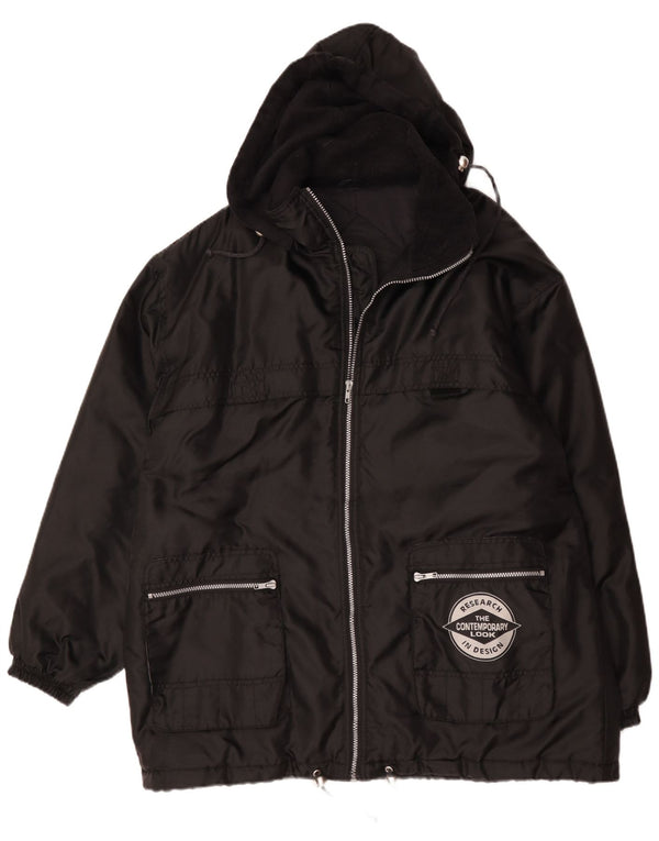 Giacca imbottita con cappuccio vintage da uomo UK 42 XL nera in poliammide
