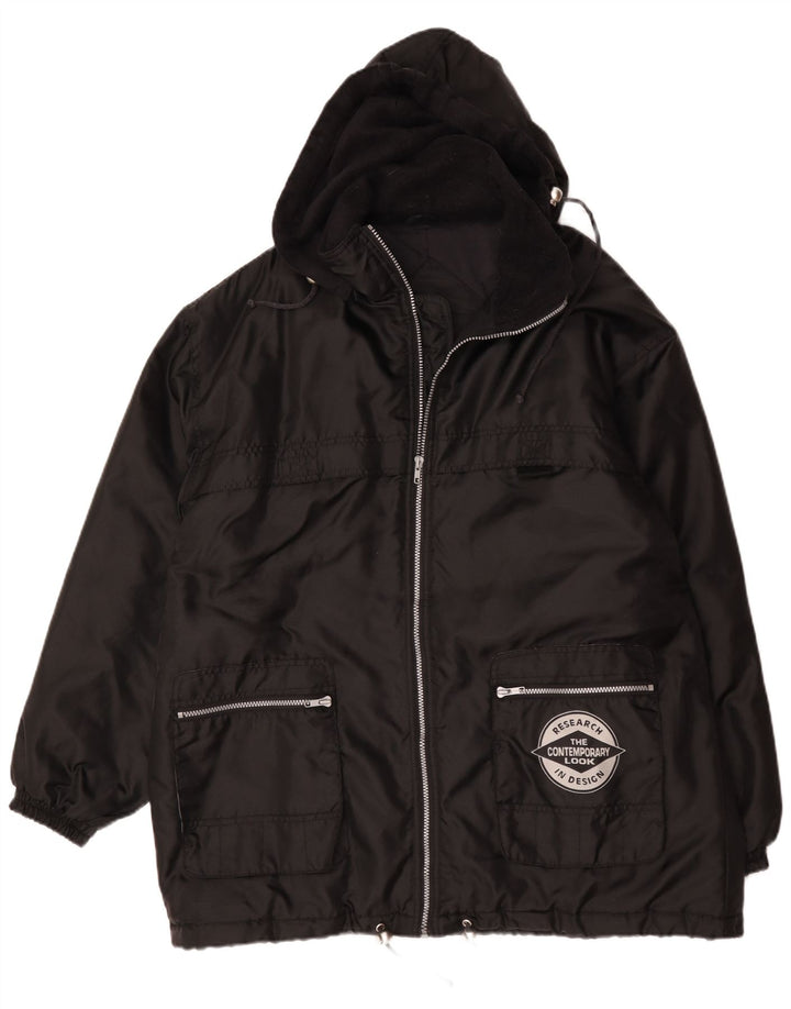 Giacca imbottita con cappuccio vintage da uomo UK 42 XL nera in poliammide