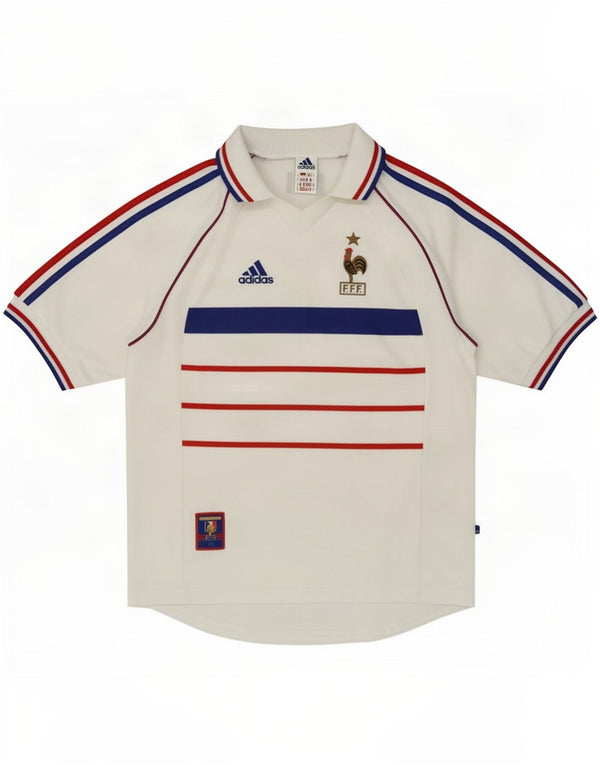 Maglia da calcio da trasferta Adidas da uomo 1998 Francia Small White Colourblock Sports