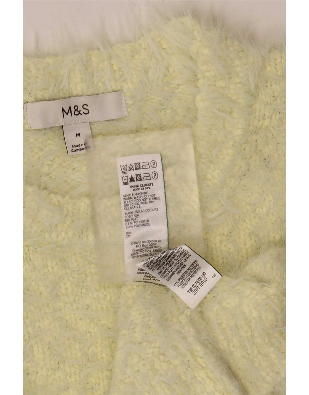 Maglione maglione girocollo da donna Marks & Spencer UK 12 medio giallo screziato