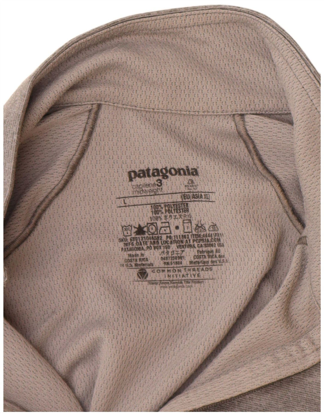 PATAGONIA Tuta da uomo pullover con zip e collo, grande, in poliestere grigio