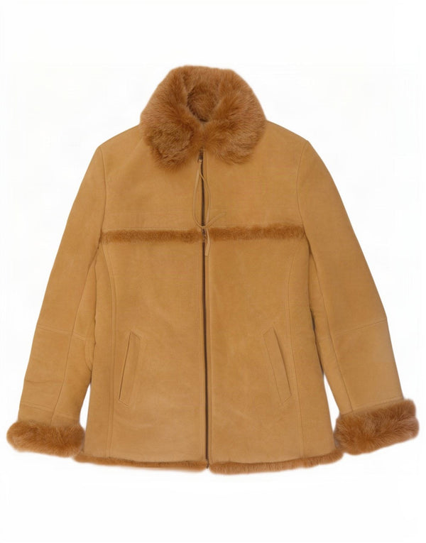 Giacca in shearling da donna Jones New York UK 10 piccola pelle beige