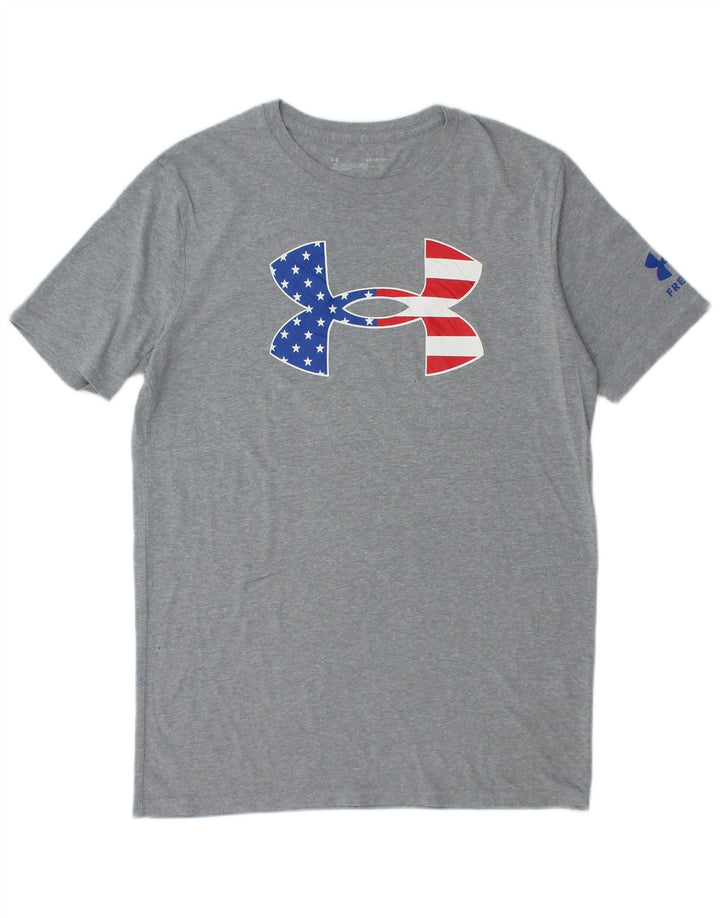 T-shirt grafica da uomo Under Armour Top in cotone chiazzato grigio piccolo