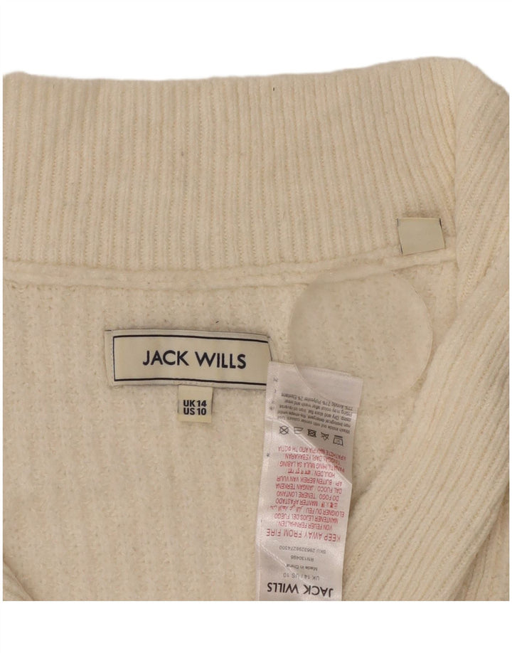 Maglione maglione con collo con zip da donna Jack Wills UK 14 grande acrilico bianco sporco