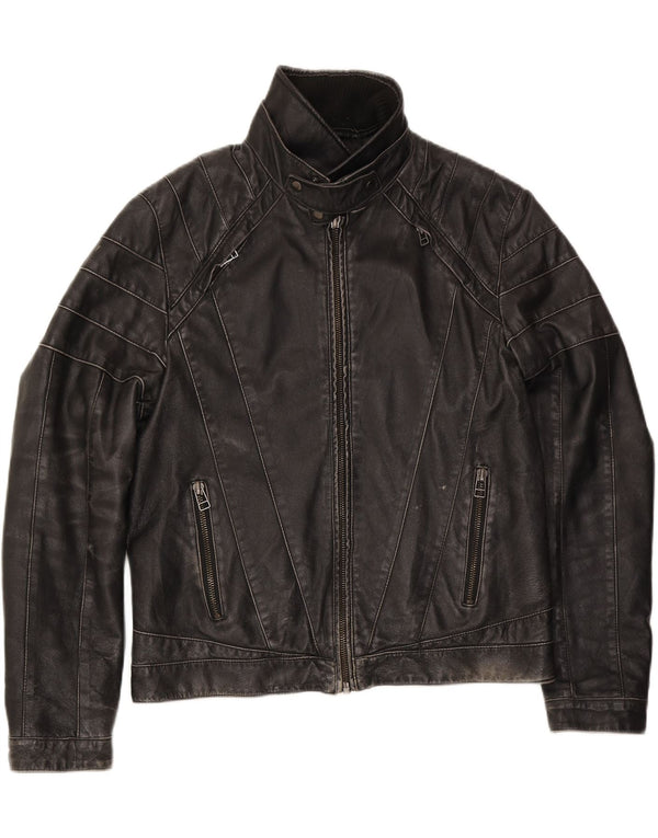Giacca in pelle da motociclista vintage da uomo UK 42 XL in pelle nera
