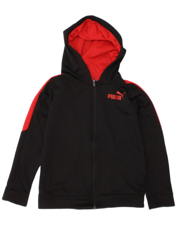 Felpa con cappuccio e zip da bambino Puma 7-8 anni in poliestere color block nero