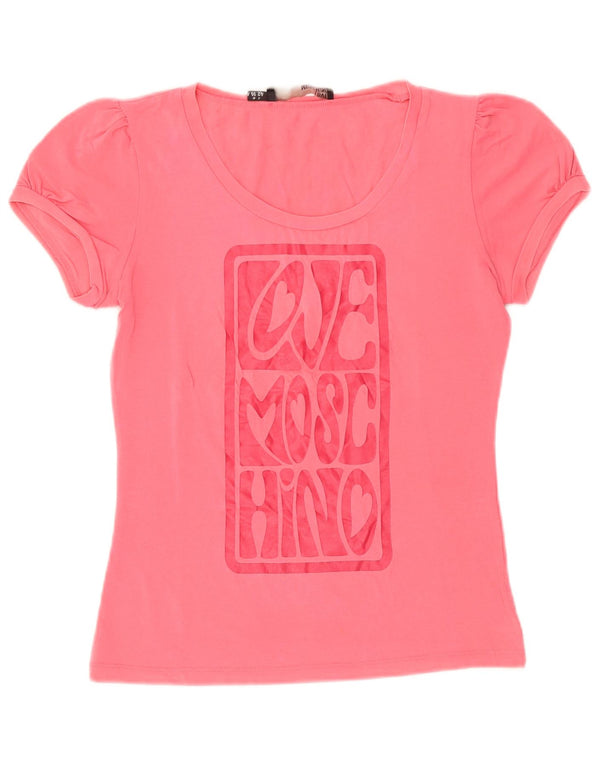 T-shirt grafica da donna Moschino Top US 10 Large in cotone rosa