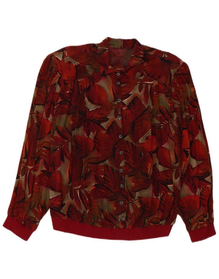 Camicetta pullover da donna vintage UK 16 grande viscosa floreale rossa