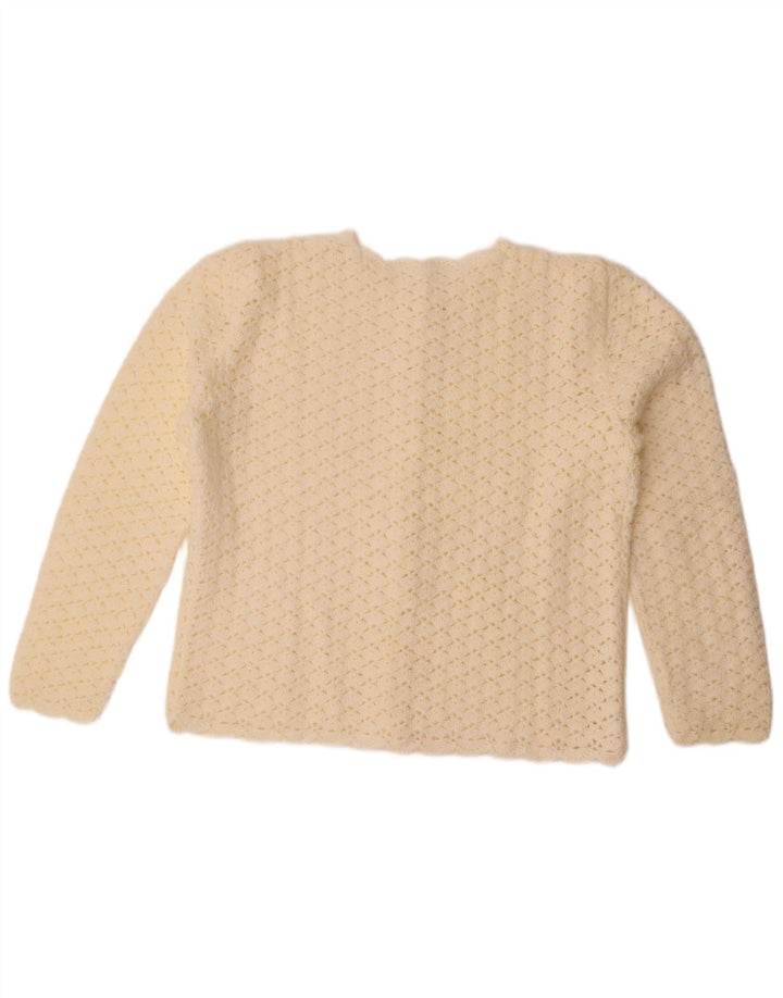 Maglione cardigan da donna vintage UK 14 grande bianco