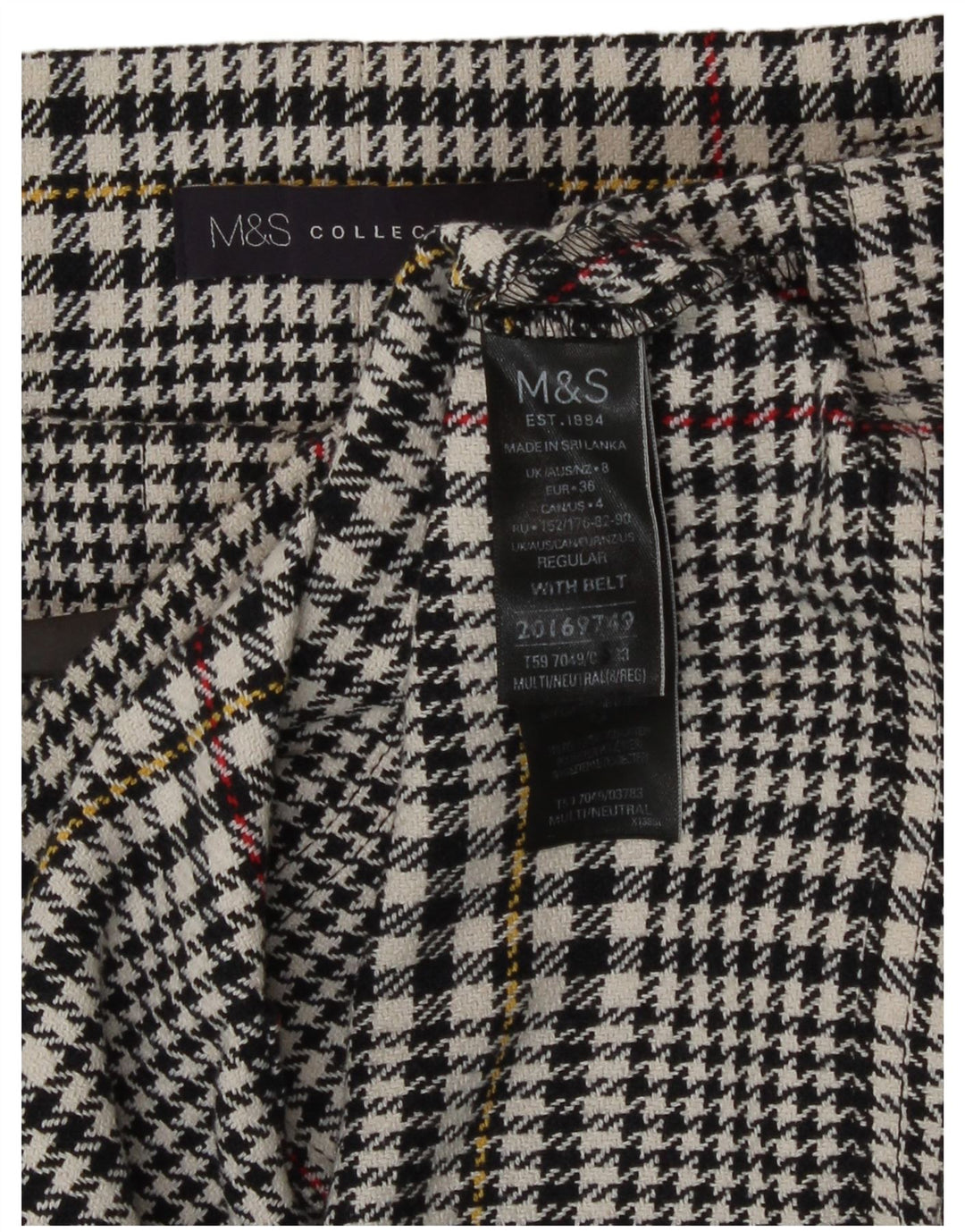 Minigonna da donna Marks & Spencer UK 8 piccola W26 cotone pied de poule nero