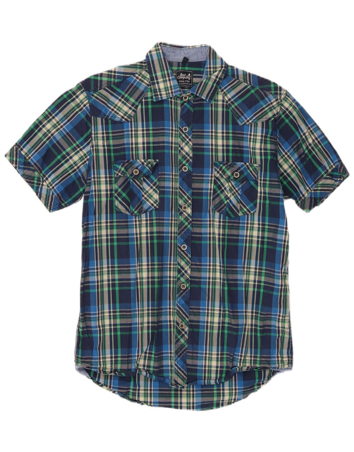 Camicia a maniche corte da uomo Best Company a quadri blu medio
