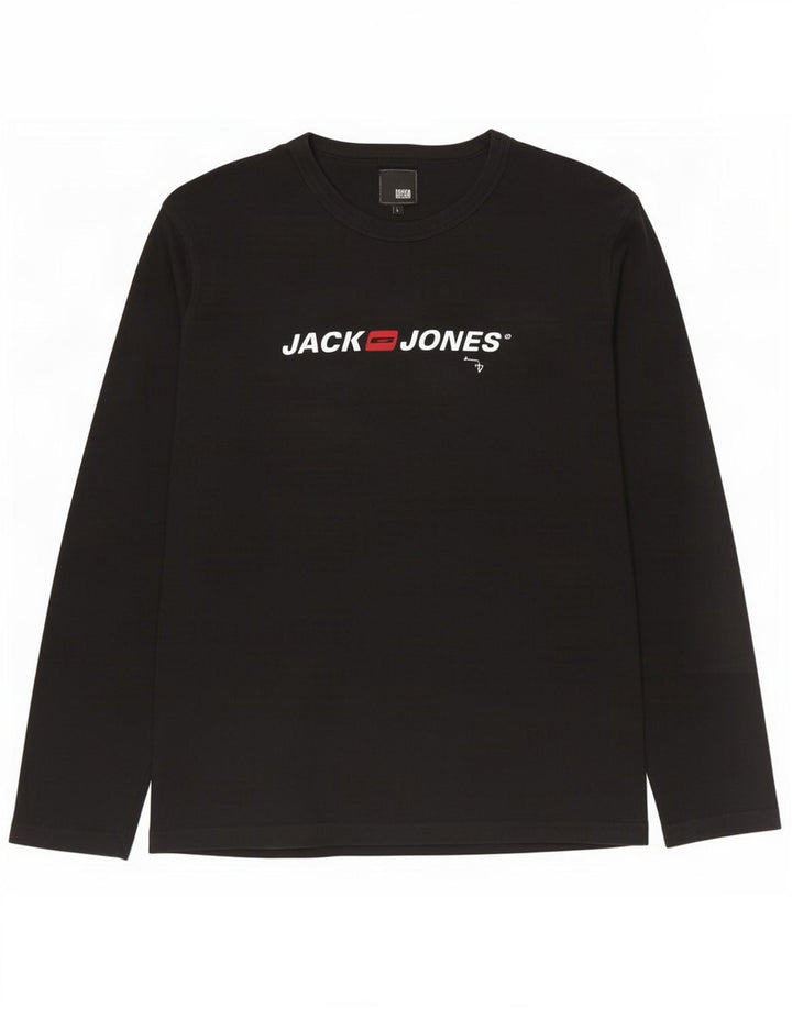 Jack & Jones Top grafico da uomo a maniche lunghe grande in cotone nero