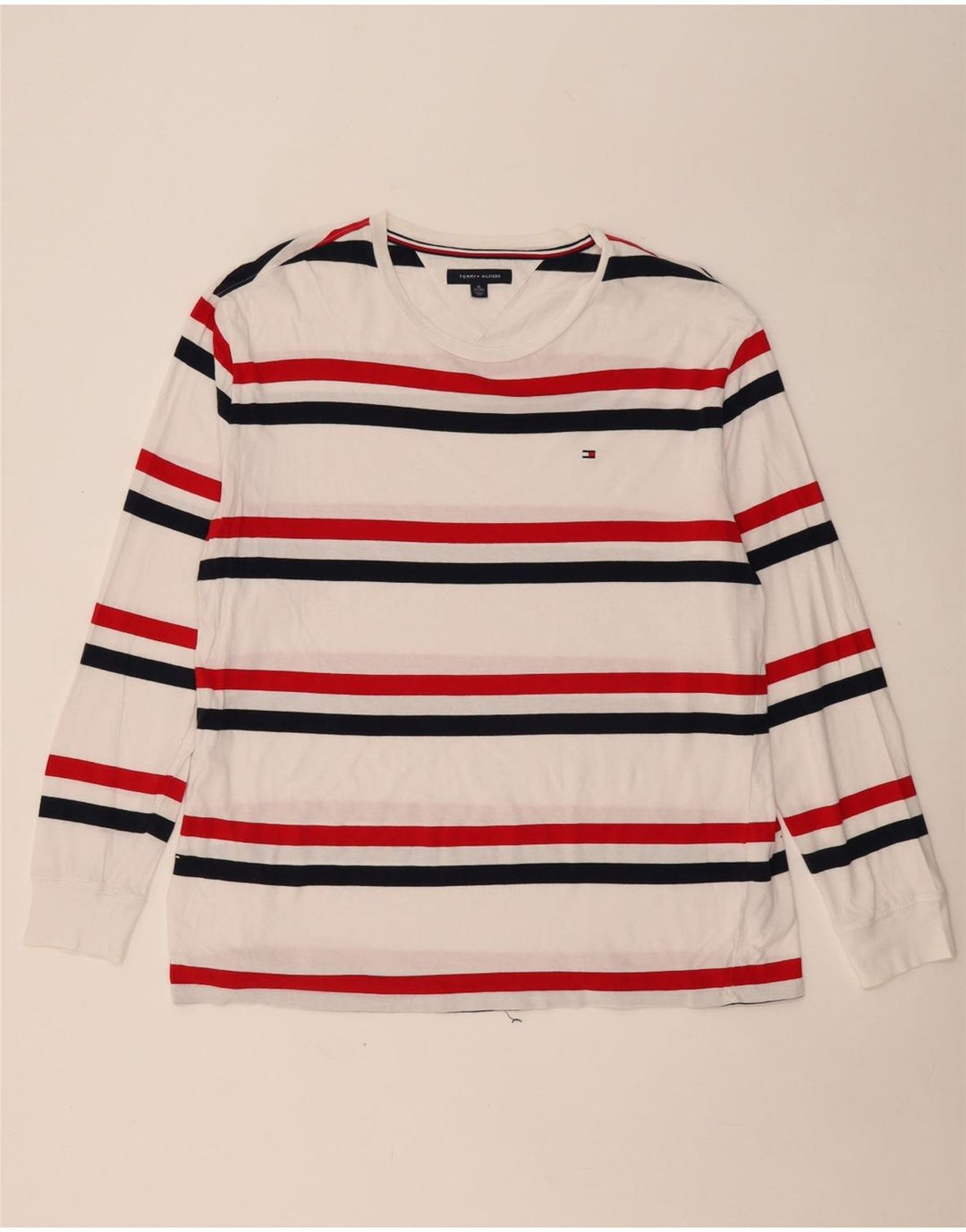TOMMY HILFIGER Top da uomo a maniche lunghe XL in cotone a righe bianche