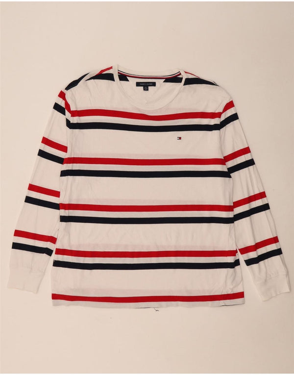 TOMMY HILFIGER Top da uomo a maniche lunghe XL in cotone a righe bianche
