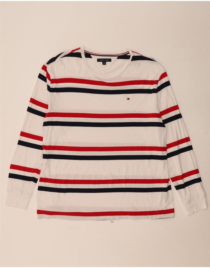 TOMMY HILFIGER Top da uomo a maniche lunghe XL in cotone a righe bianche