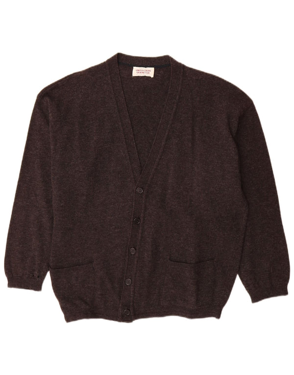 Maglione cardigan da uomo Benetton in lana vergine screziata grigio medio