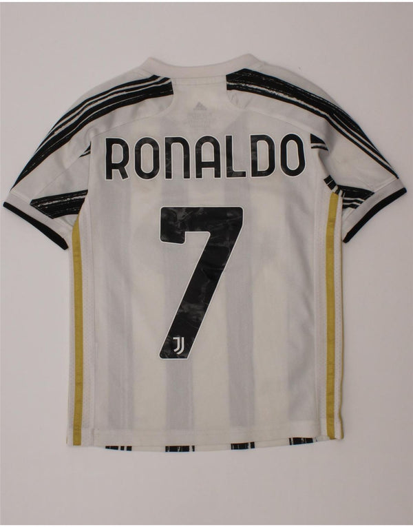Maglietta grafica Adidas da ragazzo della Juventus, 7-8 anni, a righe bianche